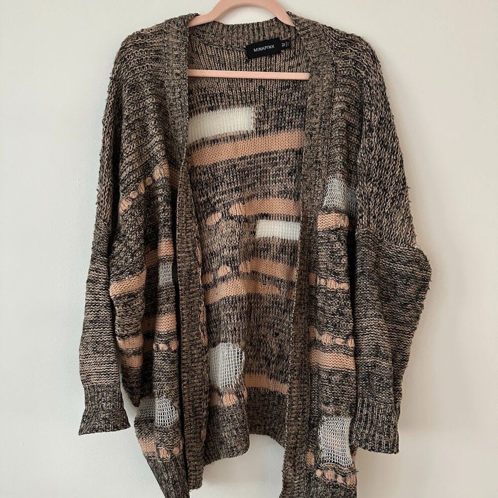 Minkpink Cardigan | M | Peach Gray Marl Knit